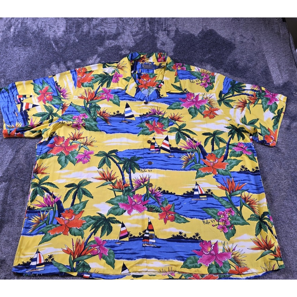 Polo Ralph Lauren Sailboat Print Camp Shirt Mens 4XB Coastal Nautical